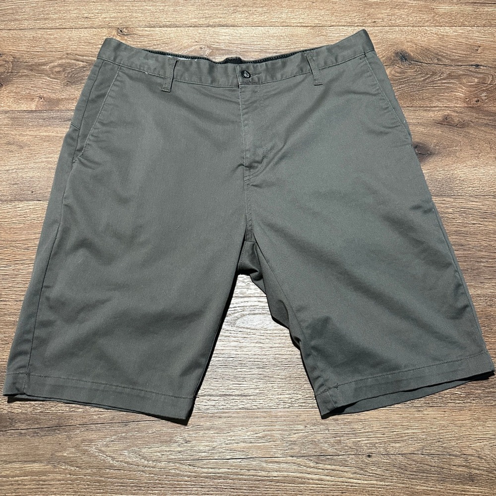 Y2K Volcom Dark Gray Frickin Modern Stretch Chino Walk Shorts Mens Size 34